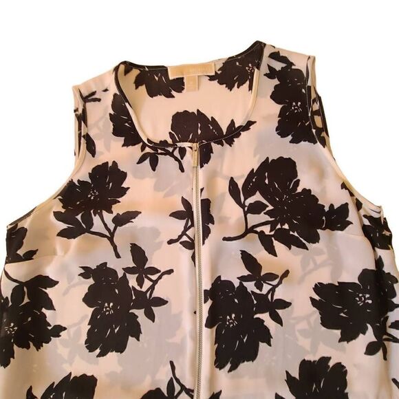 MICHAEL Michael Kors Black White Print Sleeveless Zip Front Floral Blouse Medium - Picture 7 of 15
